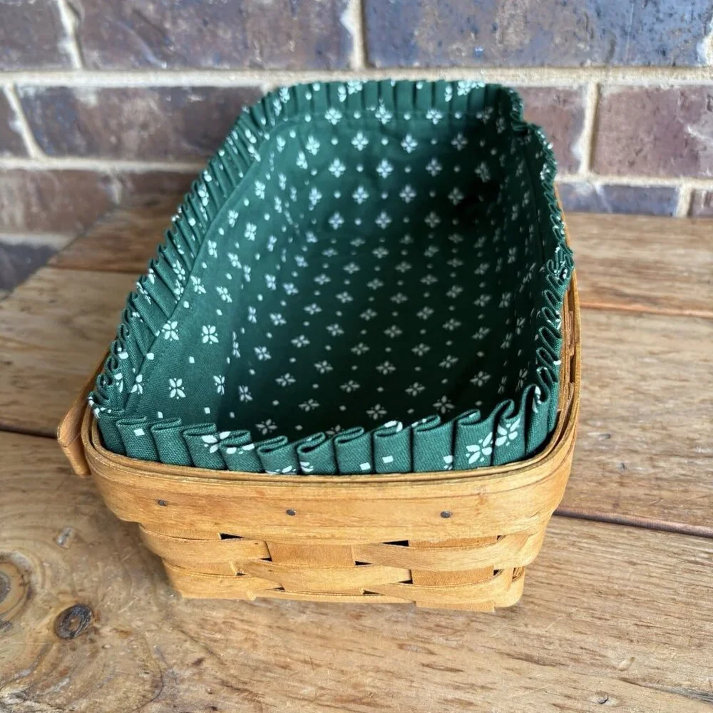 Longaberger 1995 Bread Basket & Heritage Green Liner 14.5 X 7.75 X 3.5 In